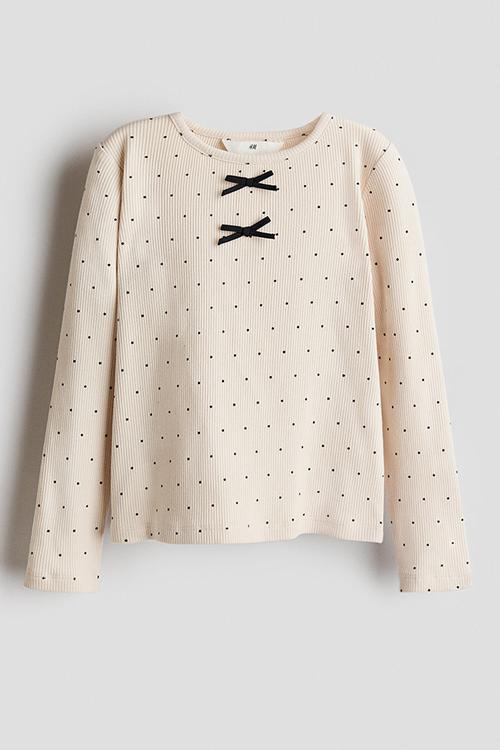 Ribbed cotton top - light beige/spotted