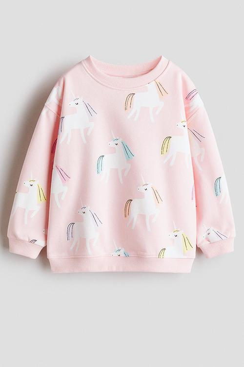 Printed brushed-inside sweatshirt - light pink/unicorns