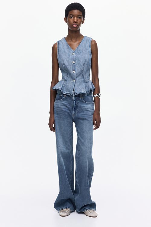 Denim peplum waistcoat - denim blue