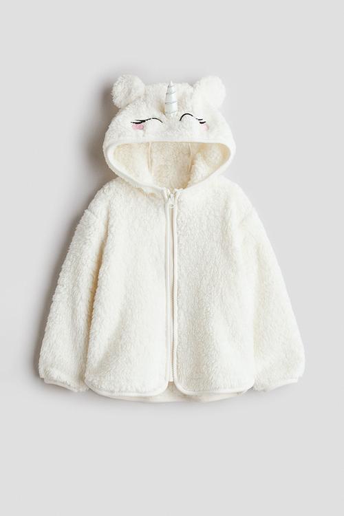 Zip-through teddy hoodie - white/unicorn