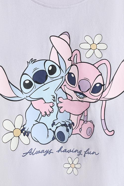 Print-motif cotton T-shirt - light purple/lilo & stitch