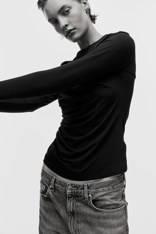 Draped jersey top - black