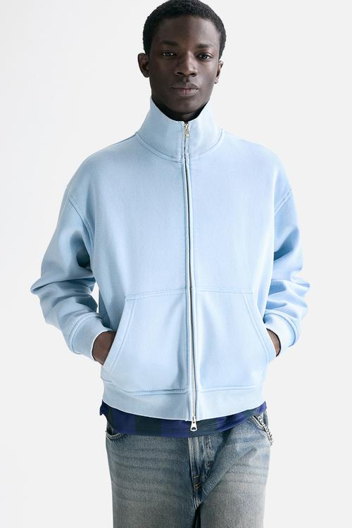 Loose fit boxy zip-through sweatshirt - light blue