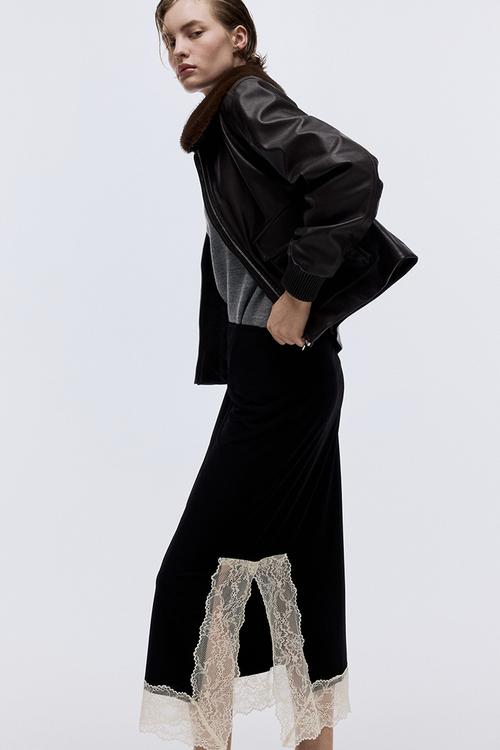 Lace-trimmed skirt - black/cream