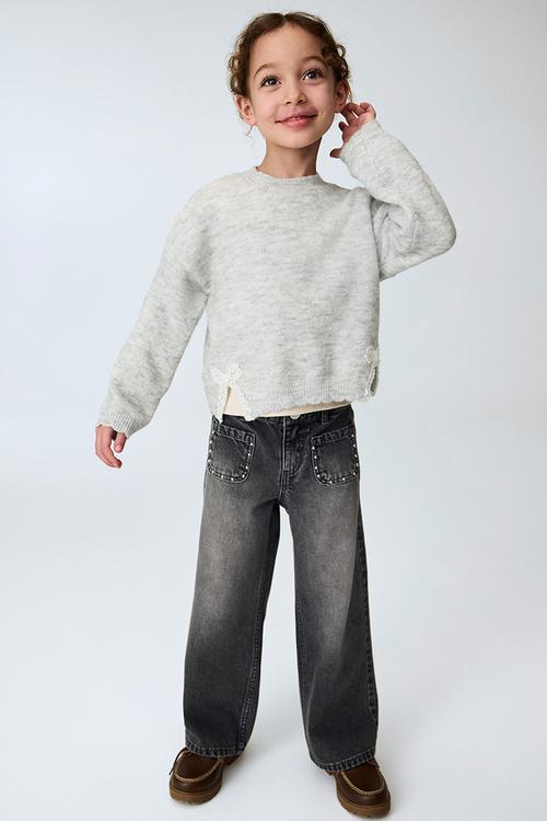 Lace-detail jumper - light grey marl