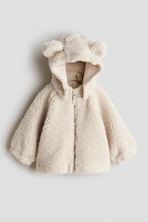 Hooded teddy jacket - light beige