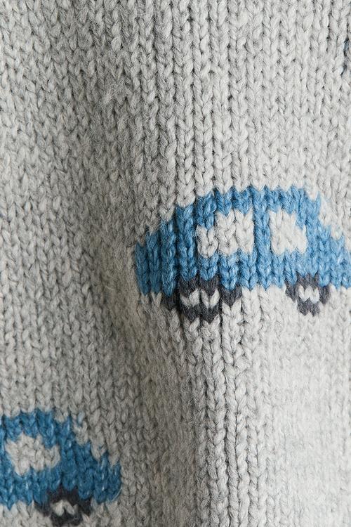 Jacquard-knit jumper - grey/cars