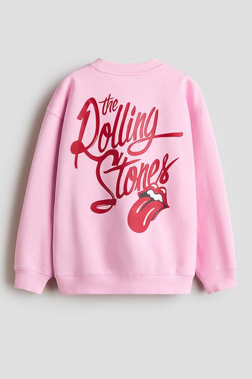 Oversized brushed-inside sweatshirt - light pink/the rolling stones