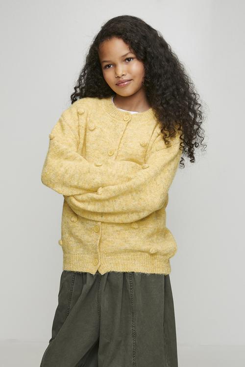 Melange pom pom knit cardigan - yellow