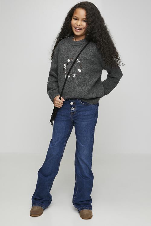 Knit floral embroidered jumper - dark grey