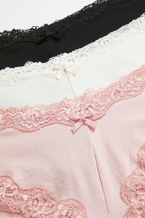 3 Pack cotton and lace hipster briefs - light pink/black