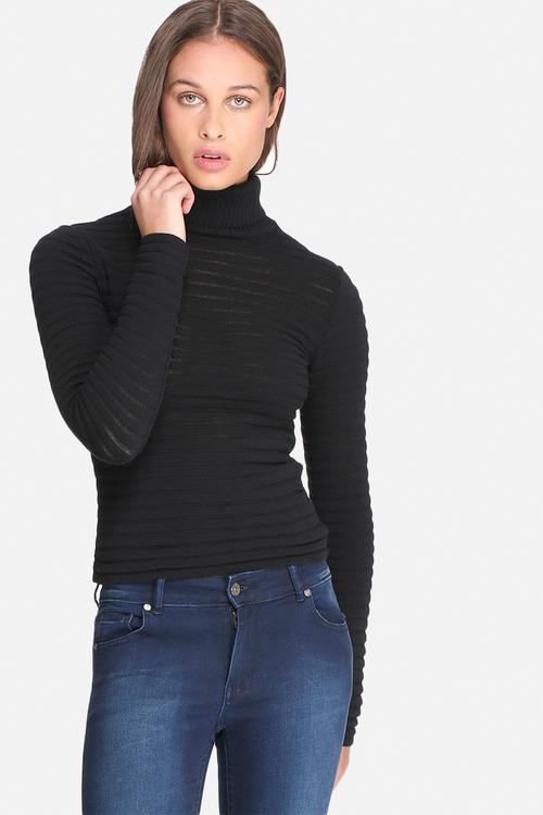 Burnout knit skinny poloneck
