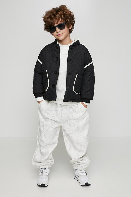 Onion quilted mandarin collar jacket - black/ivory