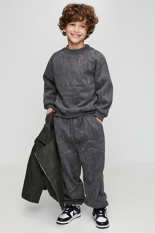Marble printed sweatshirt & joggers - dark grey