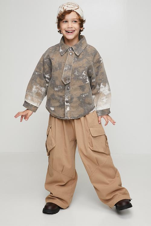 Tie-dye printed denim overshirt - brown/grey/white