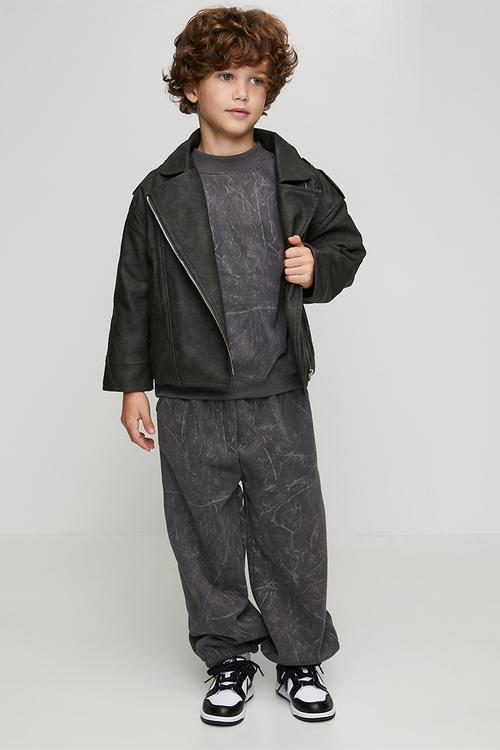 Faux suede jacket with diagonal zipper - black