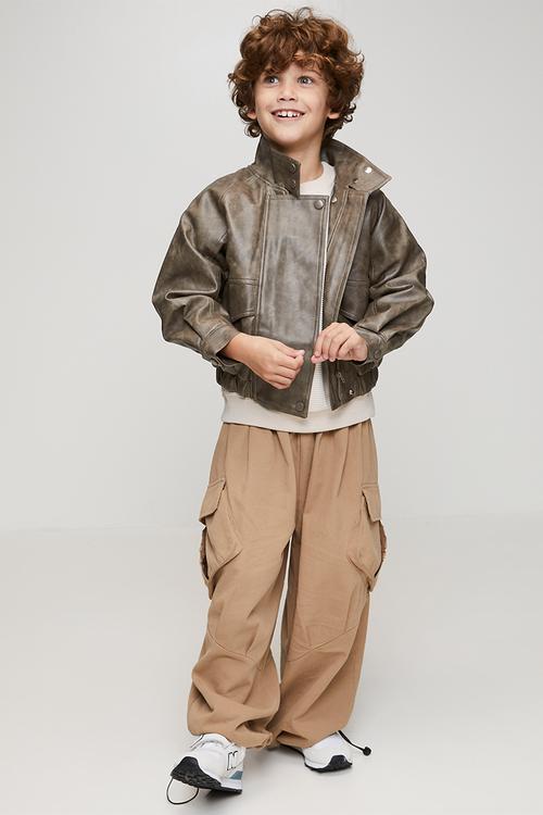 PU funnel neck jacket - mocha