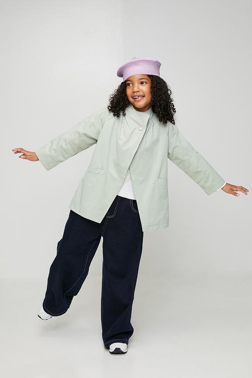Funnel collar batwing jacket - light sage
