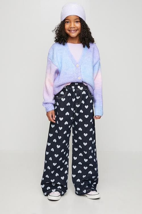 Heart printed wide leg jeans - navy