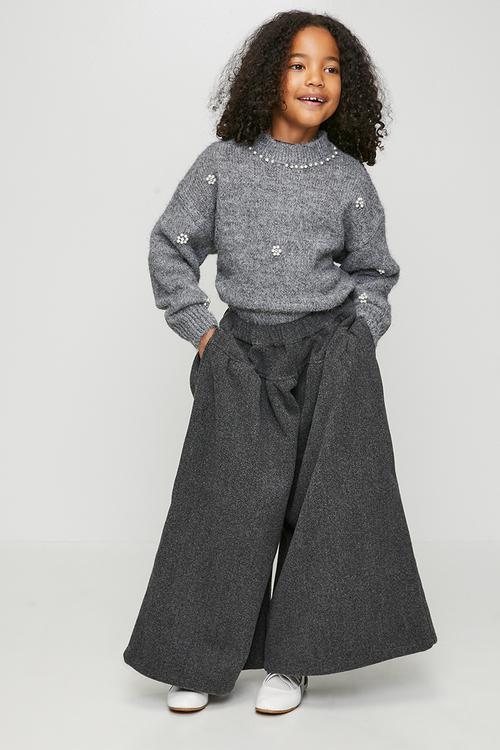 Merino wool-blend extra wide leg pants - dark grey