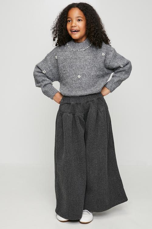 Knit pearl embellished jumper - grey