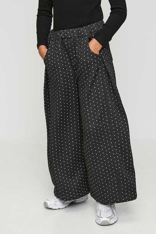 Polka printed wide leg pants - black