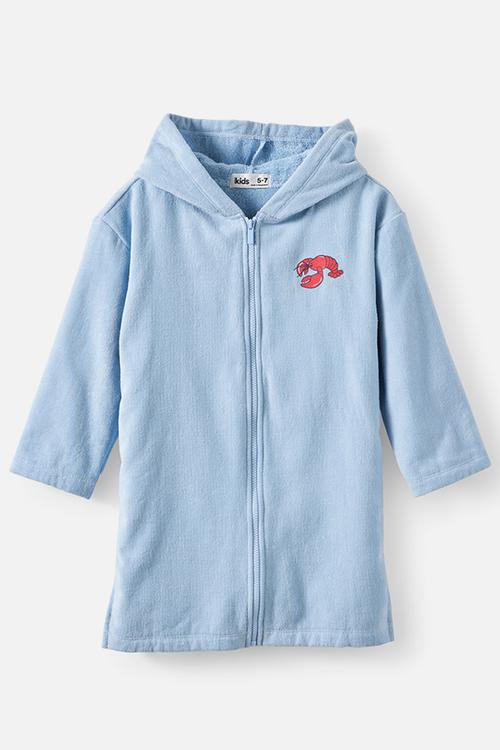 Kids Zip Thru Hooded Towel - Dawn Blue/World Is My Lobster