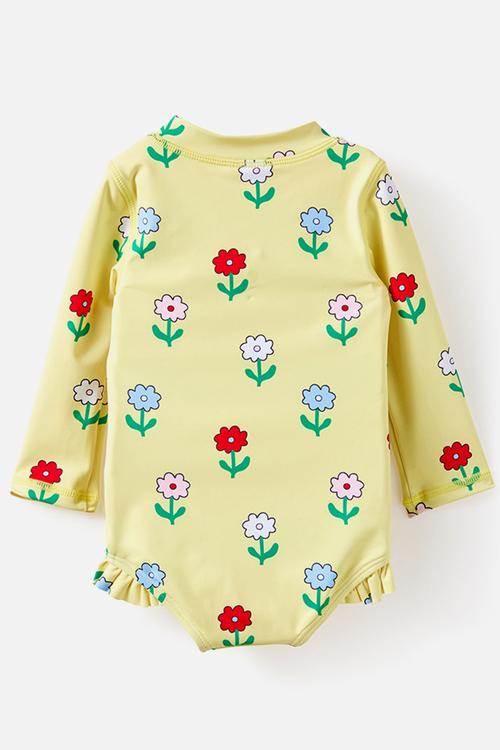 Lucy Long Sleeve Ruffle Back Swimsuit - Lemon Squash/Florals