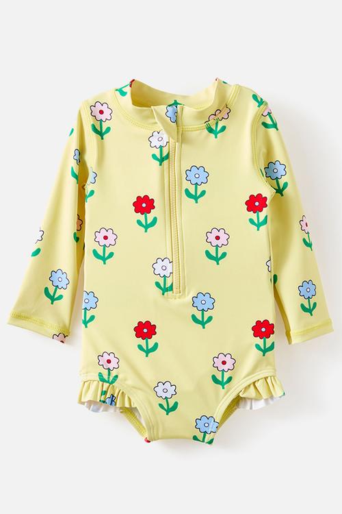 Lucy Long Sleeve Ruffle Back Swimsuit - Lemon Squash/Florals