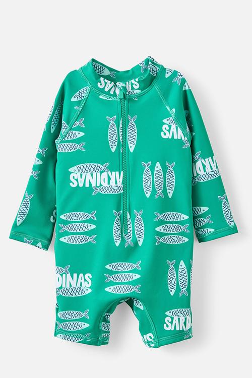 Cameron Long Sleeve Swimsuit - Deep Mint/Sardinas