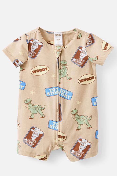 The Short Sleeve Zip Romper License - Lcn Dis Latte Cream/Woody & Friends
