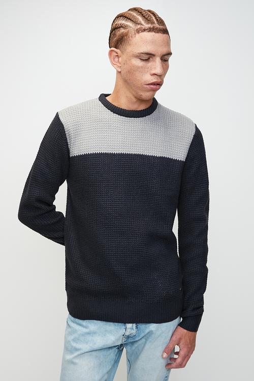 Crew Neck Jumper - Silver Grey Marl/Midnight Navy
