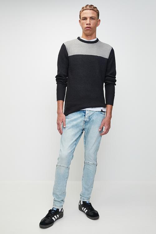 Crew Neck Jumper - Silver Grey Marl/Midnight Navy