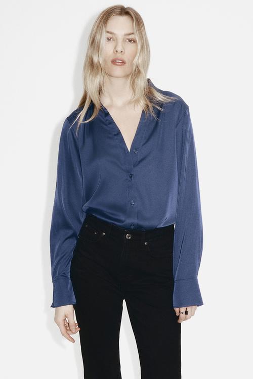 V-neck blouse - dark blue