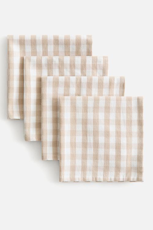 4-pack cotton napkins - beige/gingham check