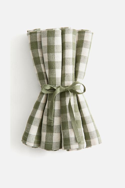 4-pack cotton napkins - green/gingham check