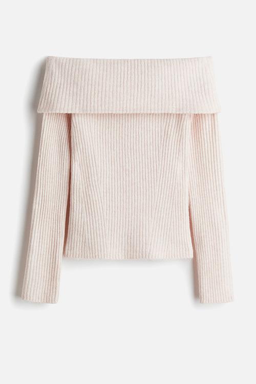 Rib-knit off-the-shoulder top - pale pink