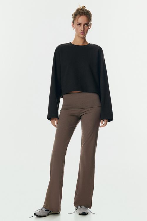 Foldover-waist cotton trousers - dark mole