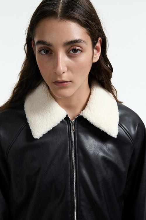 Teddy-collared jacket - black