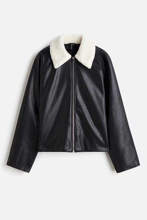Teddy-collared jacket - black