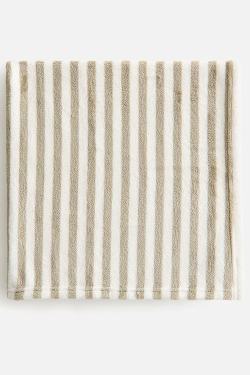 Striped fleece blanket - khaki green/striped