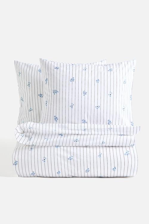 Cotton percale double/king duvet cover set - white/floral