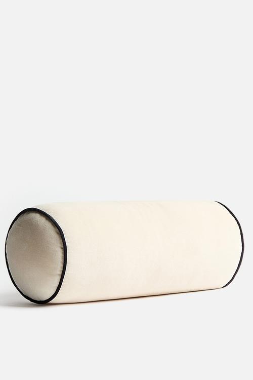 Velvet bolster - light beige/black