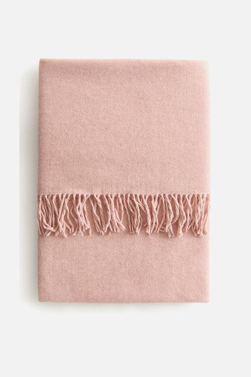 Fringed wool-blend blanket - pink