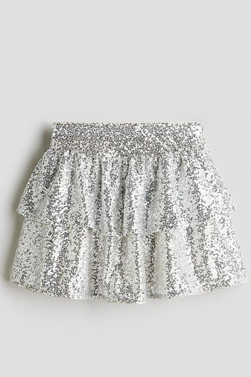 Tiered sequined skirt - silver-coloured