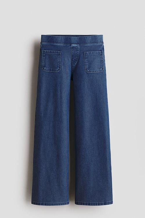 Denim-look wide trousers - denim blue