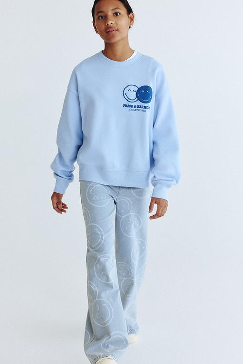 Denim-look wide trousers - light denim blue/smileyworld