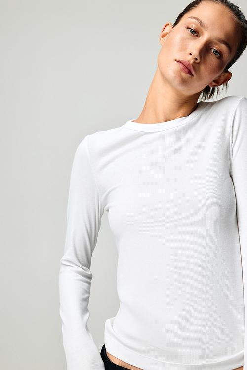 Ribbed cotton-blend top - white