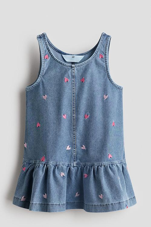 Embroidered denim-look dress - light denim blue/hearts