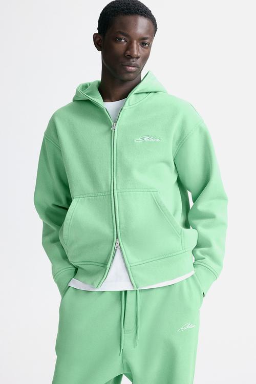Loose fit boxy zip-through hoodie - bright green/golden